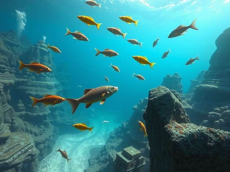 Fishdom गेमप्ले स्क्रीनशॉट, रंगीन मछलियों और पहेली ब्लॉक दिखाता हुआ