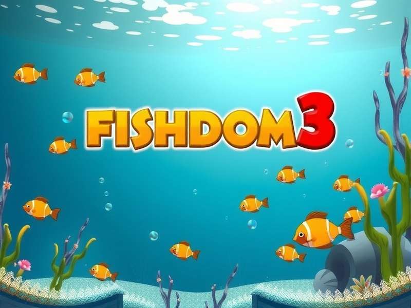 Vibrant gameplay screenshot of Fishdom 3 showing match-3 puzzles and a decorated aquarium