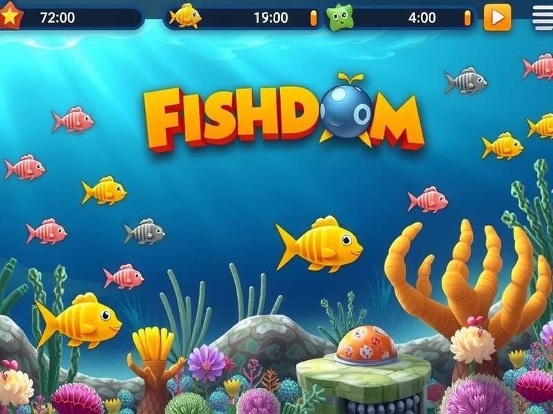 Vibrant screenshot of Fishdom gameplay showing colorful fish and match-3 puzzles