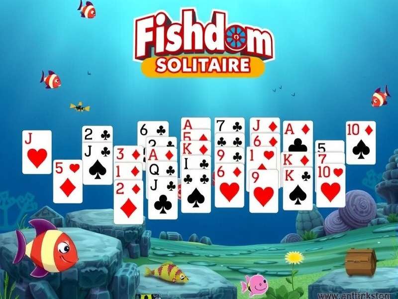 Fishdom 3d Solitaire gameplay screenshot showing cards and aquarium