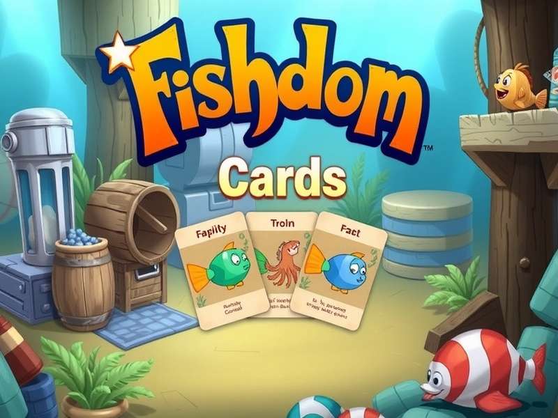 Fishdom game interface showing card recycling process with colourful cards and aquarium background