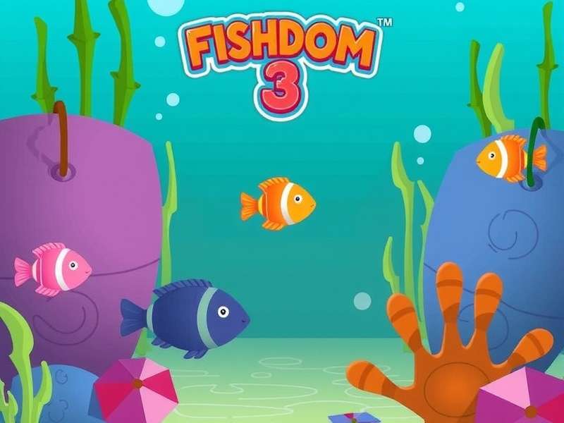 Screenshot of Fishdom 3 gameplay showing colorful match-3 puzzles and aquarium decoration
