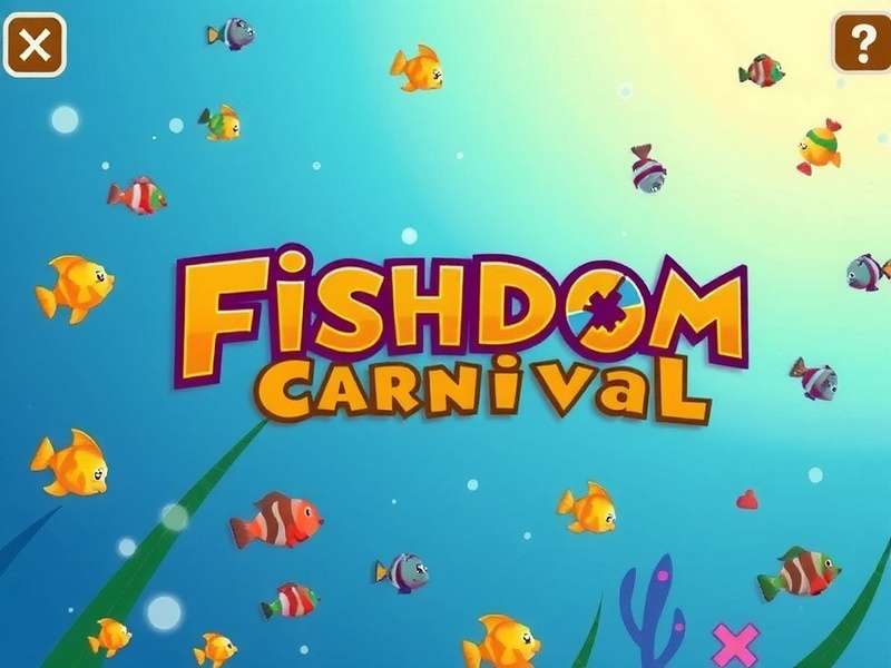 Vibrant screenshot of Fishdom Carnival gameplay showing colorful fish and match-3 puzzle