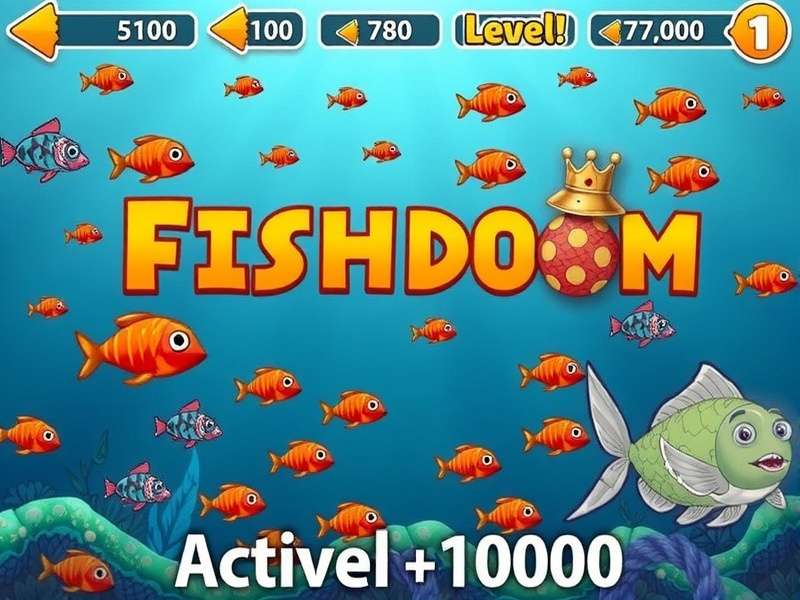 Fishdom Level 10000 gameplay screenshot showing aquatic puzzle board with colorful fish and boosters