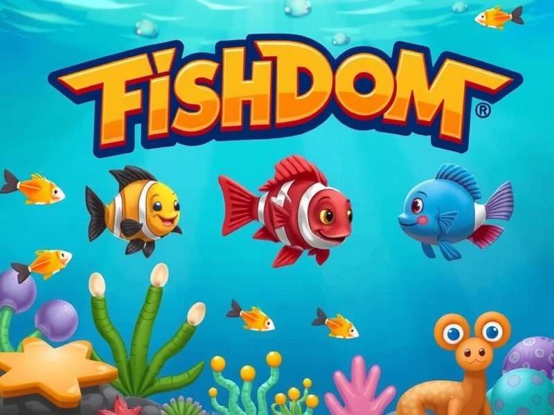 Fishdom App For PC running on a laptop with colorful aquarium background